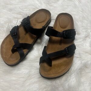 Black Leather and Cork Sandals size Women’s 10